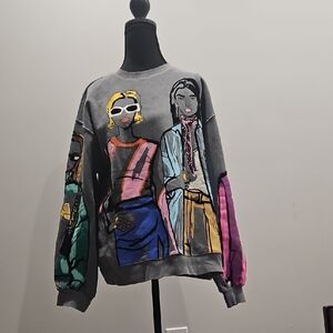 Zara Gray Ribbed Collar Sweatshirt